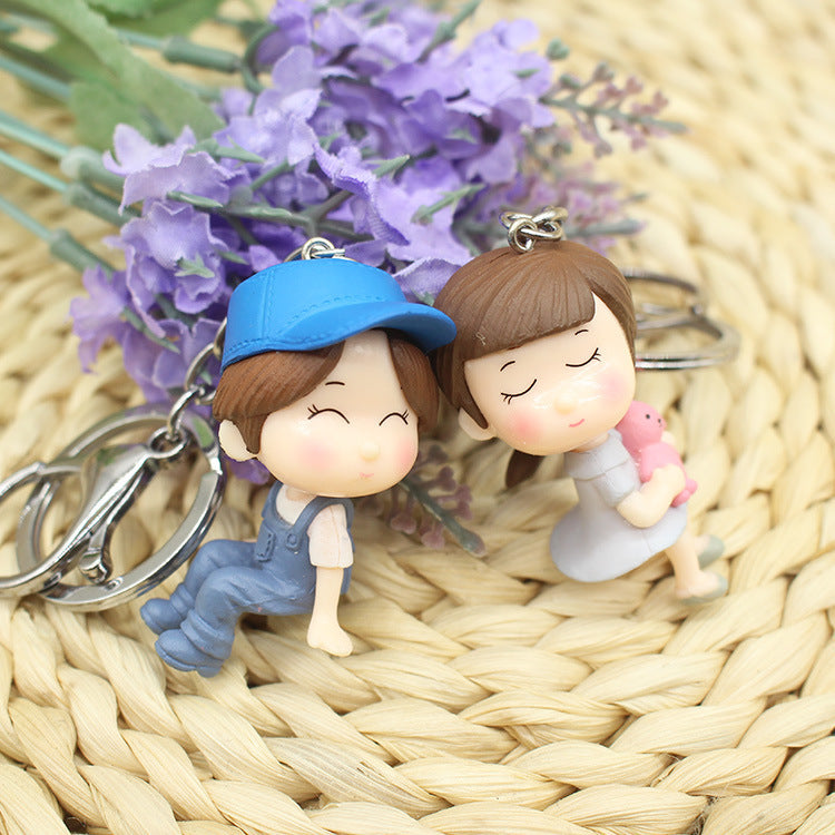 Adorable Couple Keychain – Cute Cartoon Doll Pair