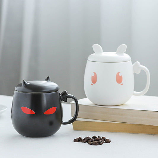 The Angel And Devil Stylish Ceramic Mug with Lid & Handle
