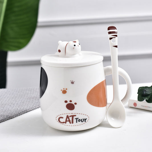 Cute Cat Ceramic Mug – Cartoon Style Coffee Cup